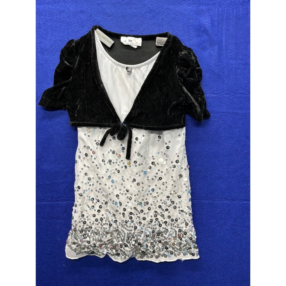 Amy Byer Sequin Velvet Party Dress Girls 6 Black White